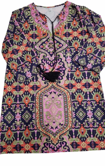 Dress Tunic pattern multicolor.  Size S - Picture 7 of 12